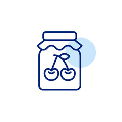 Cherry jam in bottle. Farmers preserves, groceries shopping. Food and desserts. Pixel perfect, editable stroke vector icon