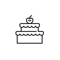 Two layered cake with cherry on top. Birthday celebration dessert, baked goods. Pixel perfect, editable stroke vector icon