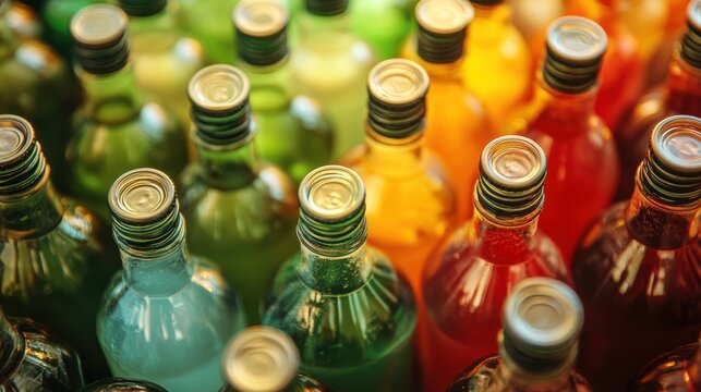 Bottled concoctions, vibrant hues of green and red, promising a refreshing escape from the summer sun.