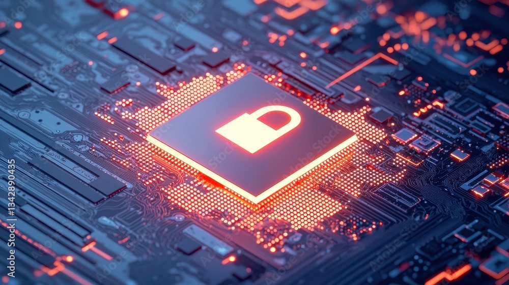 Poster digital lock symbol over circuit board background for security themes