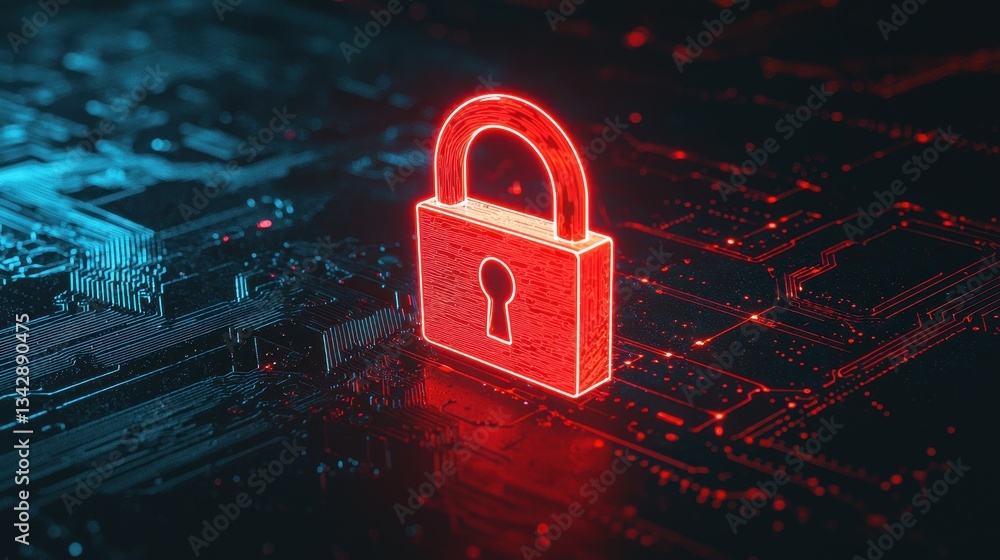 Aufkleber digital security lock in neon style on circuit board background