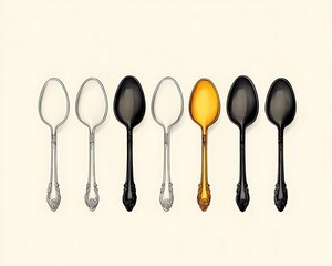 Golden Spoon Stands Out:  Contrast for Choice, White Background.