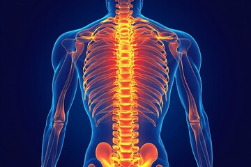 Spine view shows pain; healthcare and medical concept