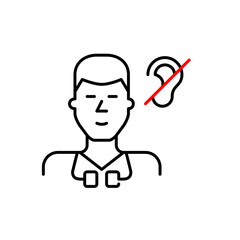 Doctor with stethoscope and ear crossed symbol. Quiet medical environment or a non-verbal consultation method. Health services designed for deaf or hard-of-hearing patients, such as sign language comm