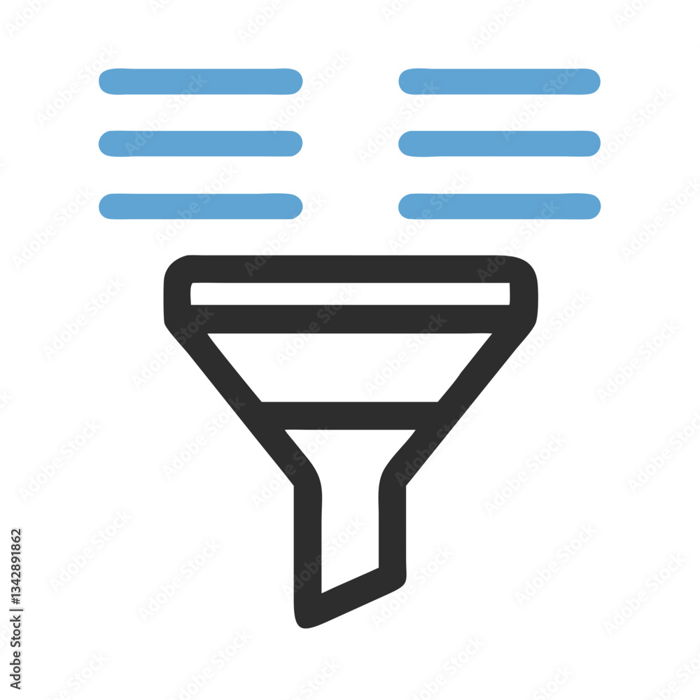 Poster funnel icon with data filtering lines