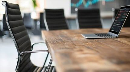 Modern Conference Room with Laptop and Stylish Black Chairs