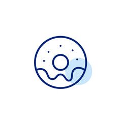Glazed donut with sprinkles. Sweet snake, dessert, baked goods. Pixel perfect, editable stroke vector icon