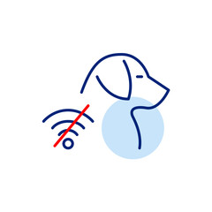 Dog and no wi-fi symbol. Pet tracking offline, signal lost, location unavailable. Pixel perfect vector icon