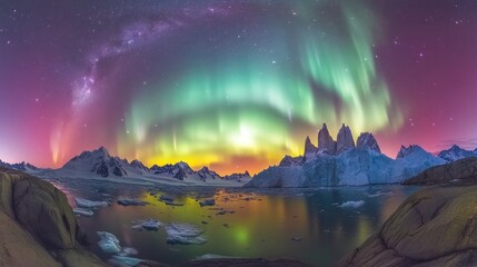 Aurora borealis over Torres del Paine, Chilean Patagonia