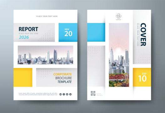 Blue and yellow Annual report brochure flyer design template vector, Leaflet, presentation book cover templates