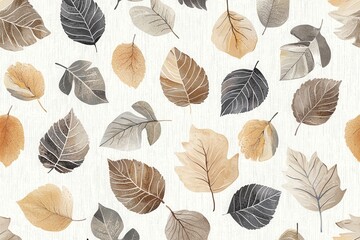 Beautiful Assortment of Fall Leaves on Cream Background Pattern