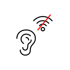 Ear and no wi-fi symbol. Voice commands offline, audio feedback unavailable. Pixel perfect, editable stroke vector icon
