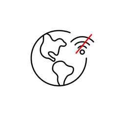 Earth globe and no wi-fi symbol. Going offline, communication broken, internet outage. Pixel perfect, editable stroke vector icon