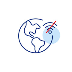 Earth globe and no wi-fi symbol. Going offline, communication broken, internet outage. Pixel perfect, editable stroke vector icon