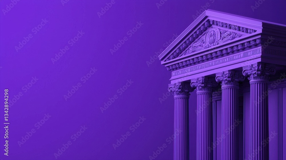Poster classical architecture with purple background and pillars structure