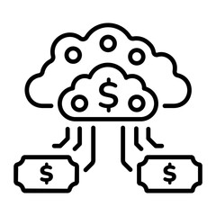A linear style icon depicting cloud money 