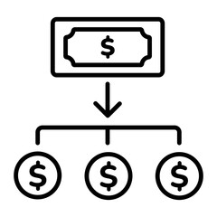 A line style icon of money distribution plan 