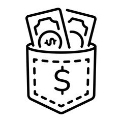 A line style icon depicting pocket money 