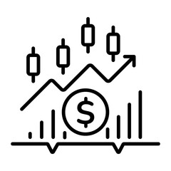 A line style icon of a graph showing stock market metrics 