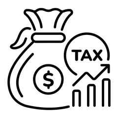 A line style icon of a money bag showing tax revenue 