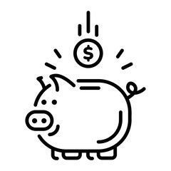 Save money in a piggy bank, line style icon 