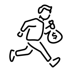 Line icon of a running character showing tax evasion 