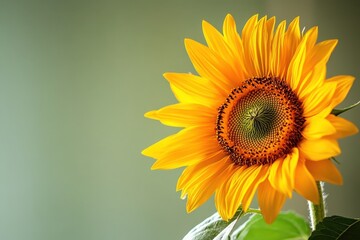 Obraz premium A beautiful vibrant yellow sunflower stands tall on a green stem