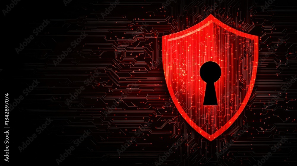 Poster digital security shield icon with keyhole on abstract background