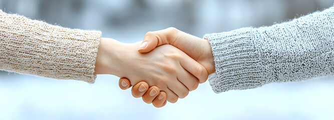 Handshake Harmony: Two individuals clasp hands in a gesture of agreement, cooperation, or goodwill, their connection underscored by a sense of trust and shared purpose, conveying professionalism.