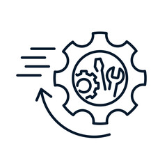 Gear, screwdriver, wrench, arrow. Concept fast optimization, setup. Vector linear icon isolated on white background.