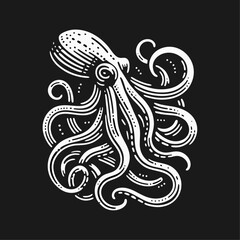 Fototapeta premium Kraken engrave logo icon design illustration