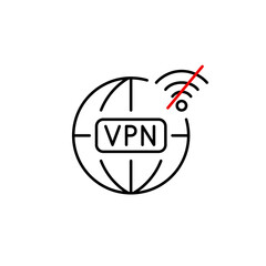 Earth globe, VPN and no wi-fi symbol. No secure connection, internet outage. Pixel perfect, editable stroke vector icon
