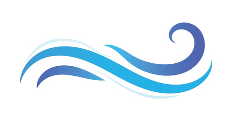 This image features flowing, stylized blue waves against a white background.