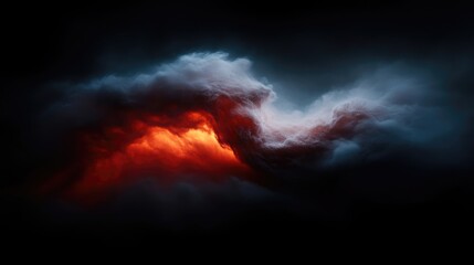 Dramatic celestial storm clouds.  Fiery core within a dark, turbulent sky