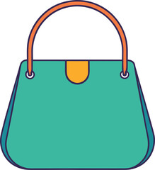 Vector simple turquoise handbag with orange handle, A vector illustration of a simple turquoise handbag with an orange handle and yellow clasp, designed with a minimalist style.  

