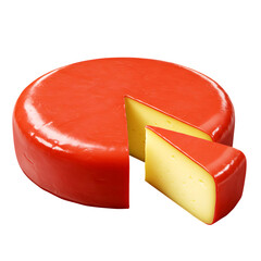 Gouda Cheese Wheel and Cut Piece Isolated on Transparent Background
