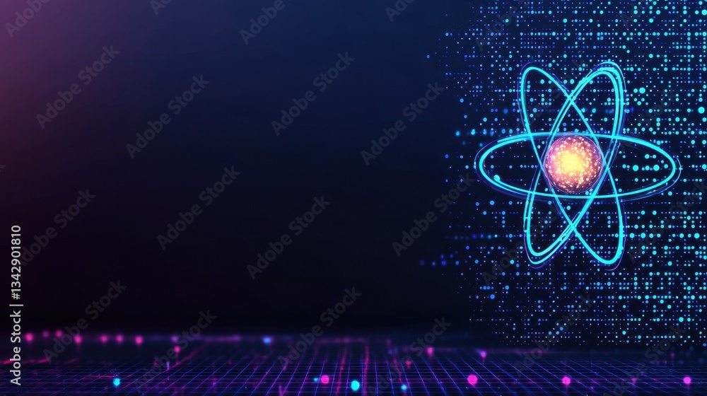 Poster futuristic abstract digital atom representation with bright particles