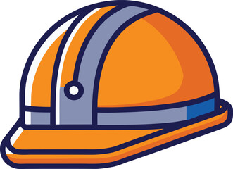 Vector orange construction helmet with stripes, A vector illustration of an orange construction helmet with blue and white stripes, designed for worker safety on construction sites.  
