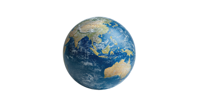 Global Sphere: A photorealistic representation of the Earth, revealing the intricate beauty of continents and oceans, evoking a sense of our interconnected world.