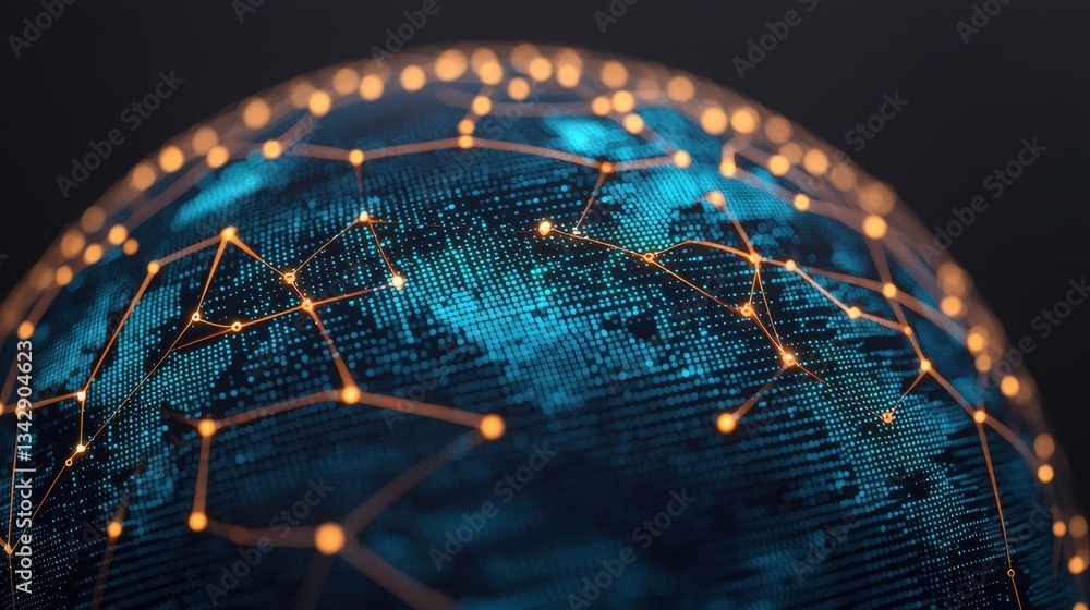 Poster global network connection represented by digital earth and nodes