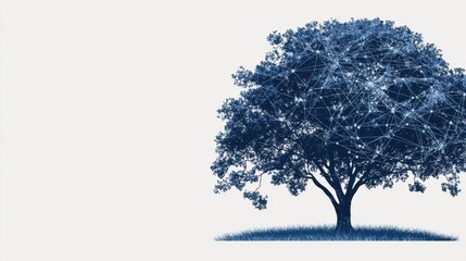 Fototapeta premium Abstract Tree Design with Network Connections and Blue Background