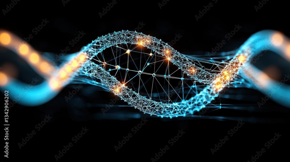Poster abstract digital wave with bright nodes and connecting lines