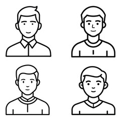 Fototapeta premium Set of 4 minimalist line art male avatars vector