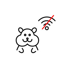 Hamster and no wi-fi symbol. Pet tracking offline, signal lost, location unavailable. Pixel perfect, editable stroke vector icon