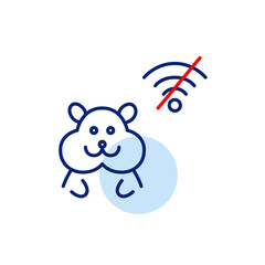 Hamster and no wi-fi symbol. Pet tracking offline, signal lost, location unavailable. Pixel perfect, editable stroke vector icon