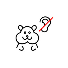 Hamster and ear crossed. symbol. Deaf pets care. Silent monitor mode. Pixel perfect, editable stroke vector icon