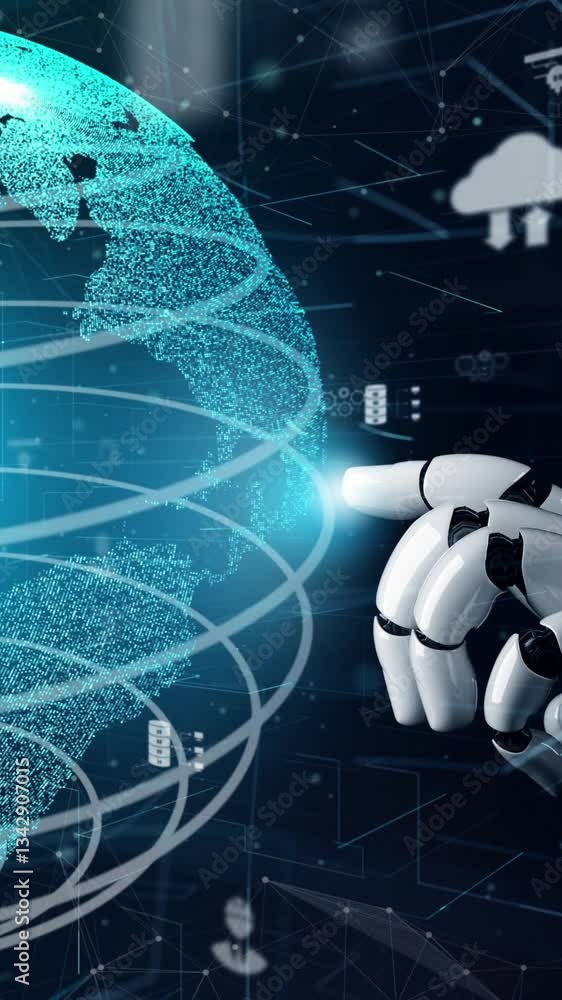 Poster futuristic robot artificial intelligence revolutionary ai technology development and machine learnin