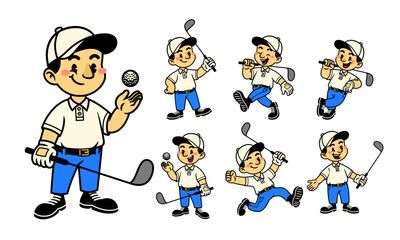 Cartoon Set of Happy Golfer Mascot