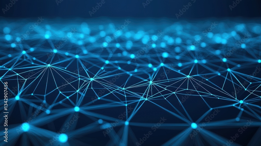 Poster abstract digital network connection with glowing blue nodes
