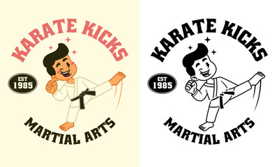 Karate Cartoon Logo Mascot Illustrastion in Retro Style